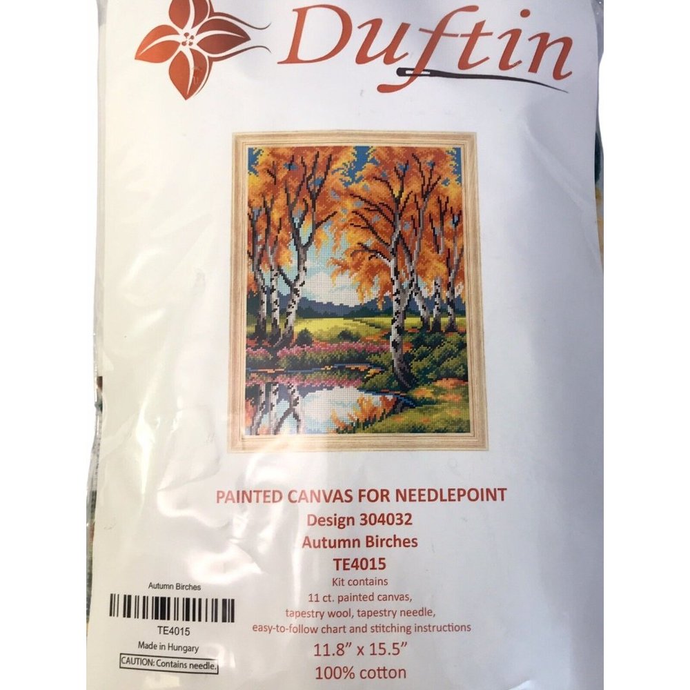 Duftin Painted Canvas for Needlepoint Kit TE4015 Autumn Birches 304032 12x16 NEW